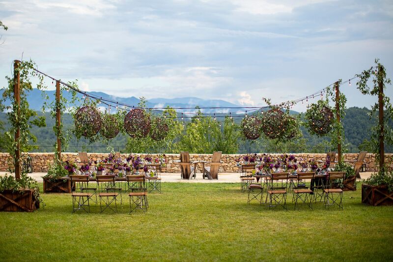 Outdoor welcome dinner for an intimate Tennessee destination wedding