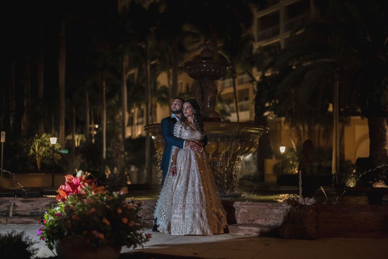 Indian bride and groom in the garden of the Ritz Carlton after thier luxurious three day Sarasota wedding